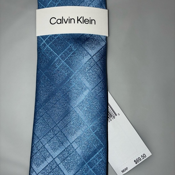 2/$35 Calvin Klein NEW Silk Blend Tie Blue Plaid Neck Tie 3” Slim MSRP $69.50 - Picture 3 of 6